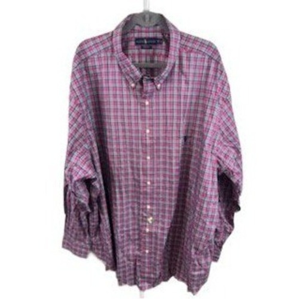 New Ralph Lauren Plaid‎ Shirt Men's Size 4XB Pink Blue Classic Fit Button Down